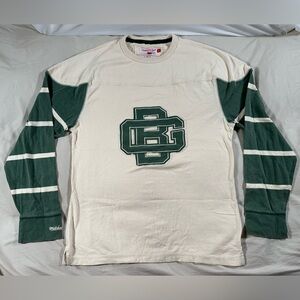 Green Bay Mitchell & Ness Throwback NFL Long Sleeve Striped Sleeve Cream & Green